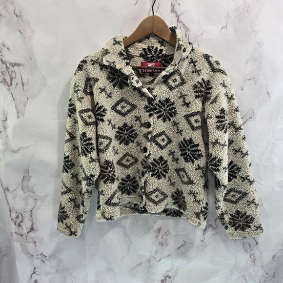 True Grit Womens Small Fleece Snowflake Teddy Sherpa Shirt Jacket Vtg Shacket - Picture 1 of 11